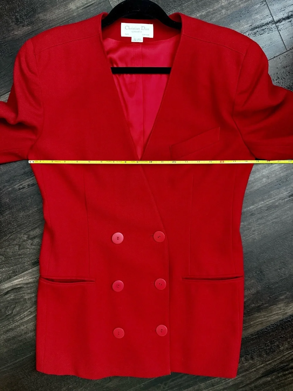 Vintage Christian Dior Red Wool Power Double Breast Blazer USA Paris NY